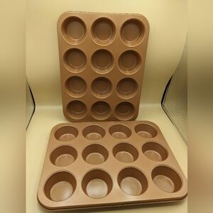 Muffin Pan 12-Cup, Set of 2 Metal Cupcake Pan Metal Muffin Baking Coating Damage